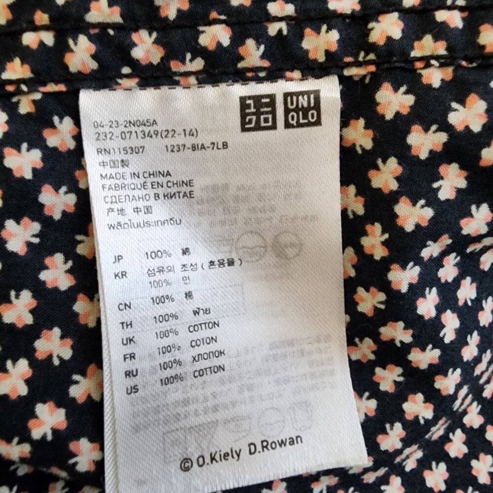 Uniqlo Orla Kiely Black Pink Floral Cotton Button Up Collared Shirt Size Small - Picture 10 of 14